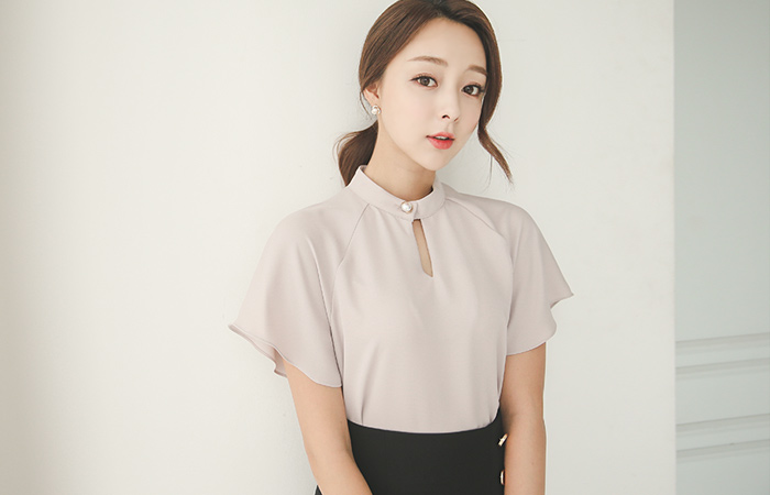 丝毛黄金珍珠项链脖子女衬衫