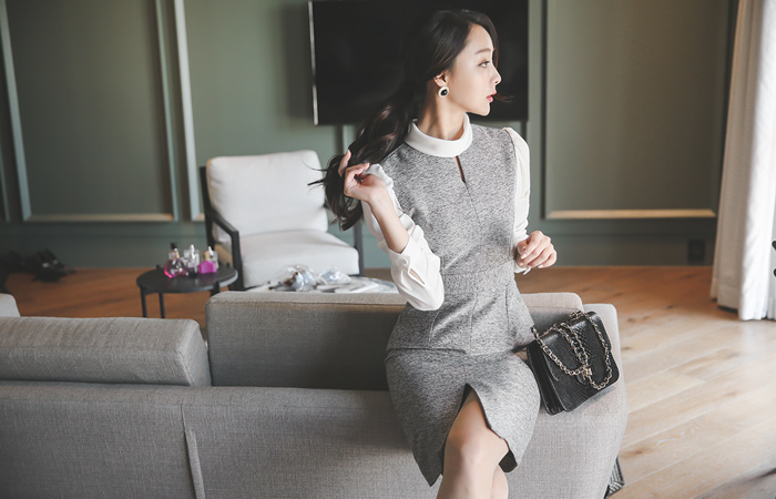 分层rolnek狭缝连衣裙