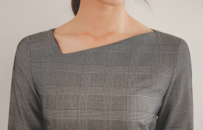 格伦检查方领斗篷连衣裙