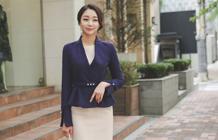 珍珠狭缝套筒羊毛羊毛带外套