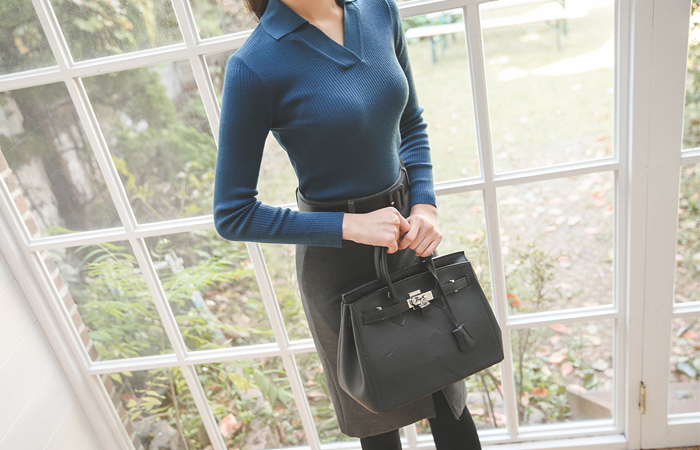 基本的V字领领针织衫（长袖）