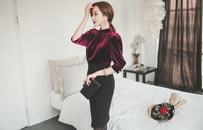 奢华裙丝绒顶部体积连衣裙