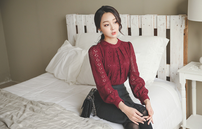 玫瑰刷蕾丝胸衣女衬衫