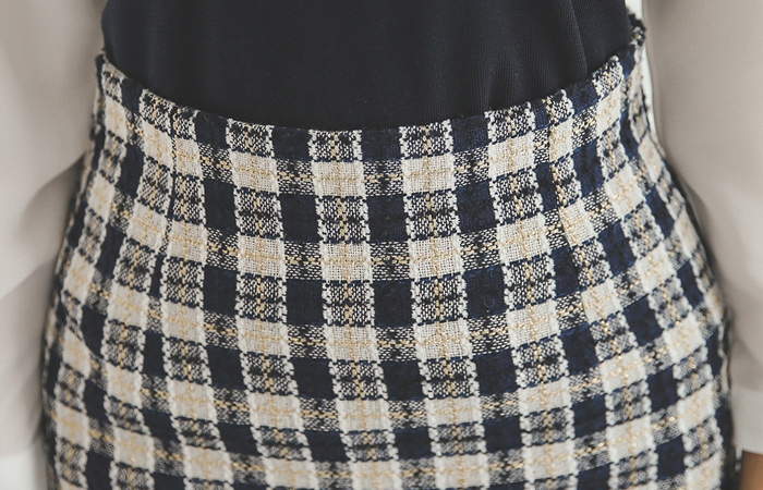 金粗呢迷你裙子