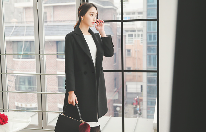 丝绒双排扣羊毛大衣