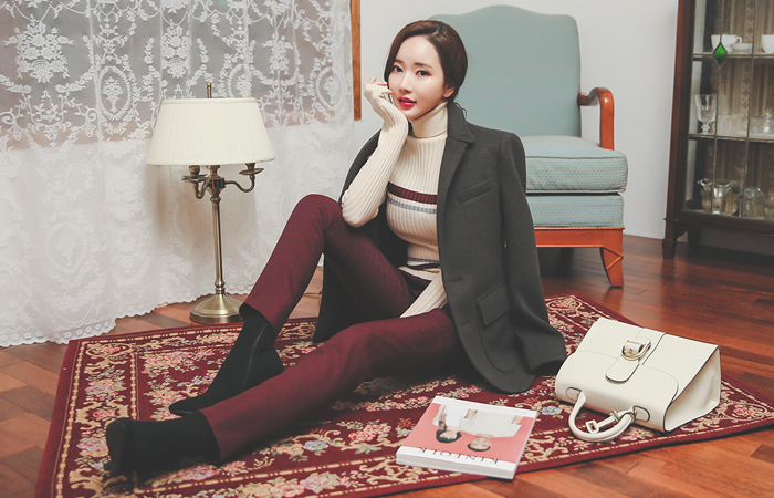 修身亚麻花呢加绒宽松长裤