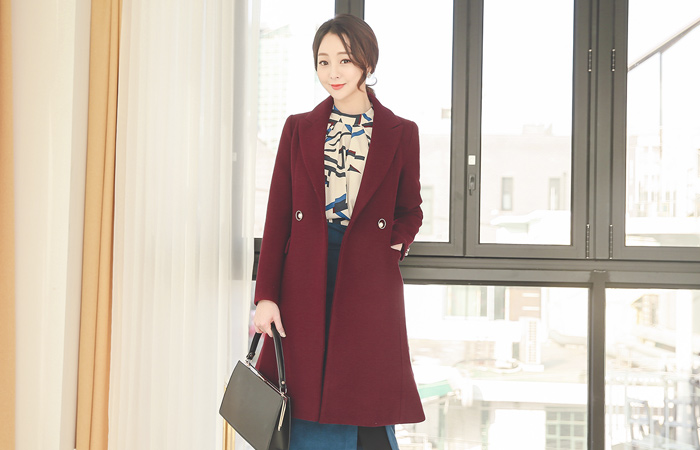 金环珍珠扣呢子大衣