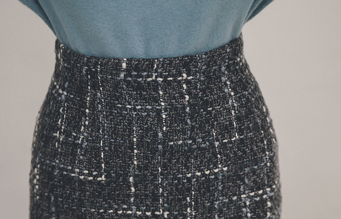 条纹粗呢迷你裙子