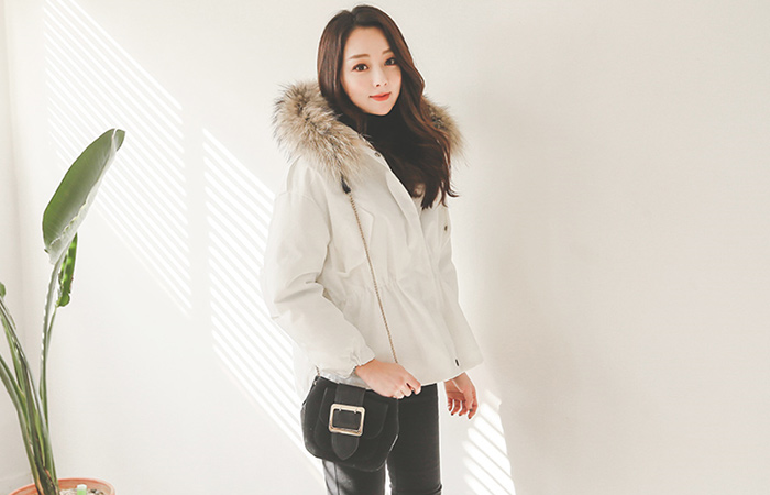 貉子毛马里昂串羽绒服