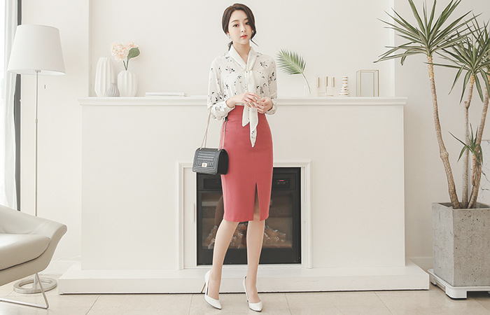 奥维多高腰深缝裙子