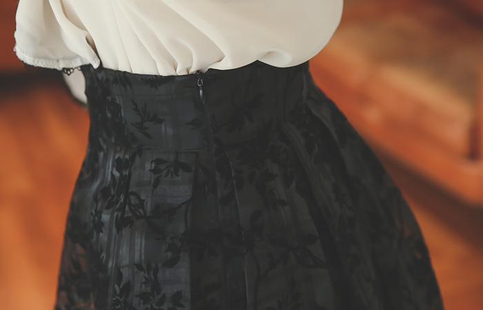 Oganegas格子和花波组/喇叭裙裙子