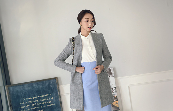 纯色切口缝羊毛外套