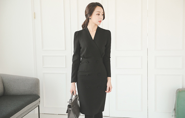 音量实验室双排扣连衣裙