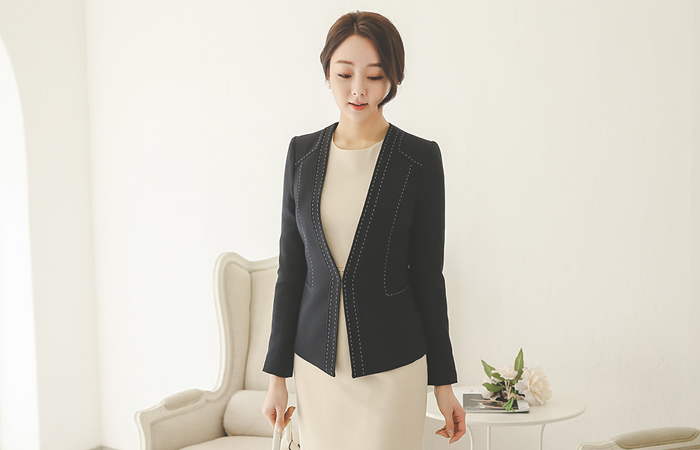 切入线缝纯色外套