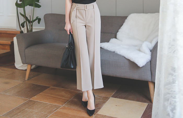 现代腰带针抱膝宽宽松长裤