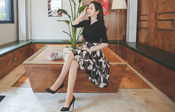 中提琴角荷叶边说唱连衣裙