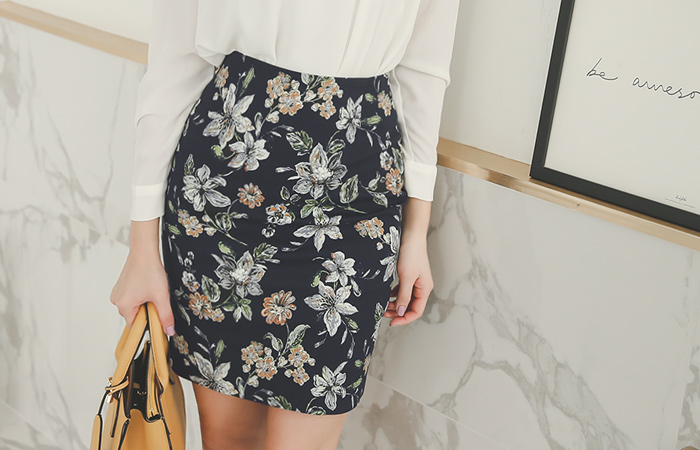 画花棉弹力裙子