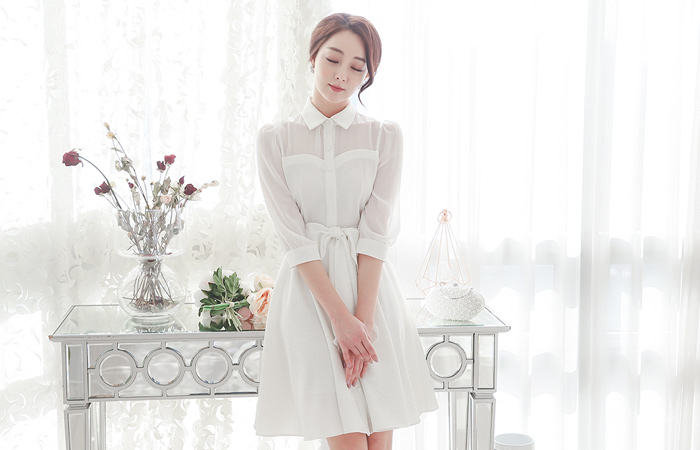 透明心形波群/喇叭裙连衣裙