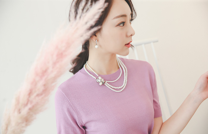 巴里圆领短袖肩织衫