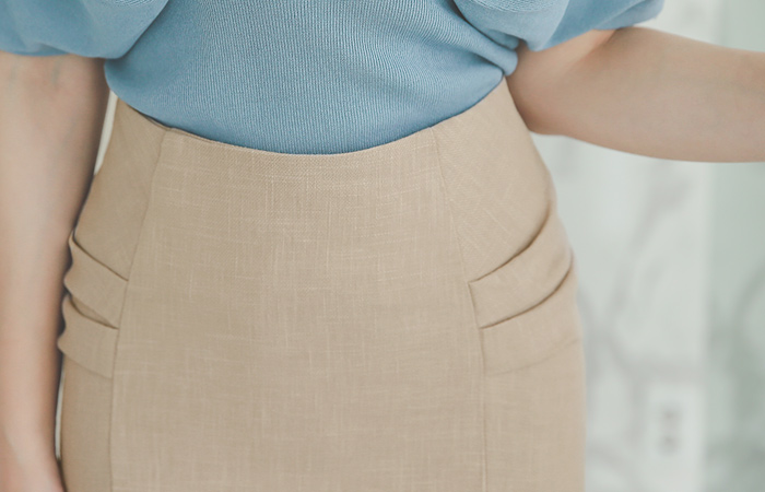 Side Shirring Slit亚麻裙子