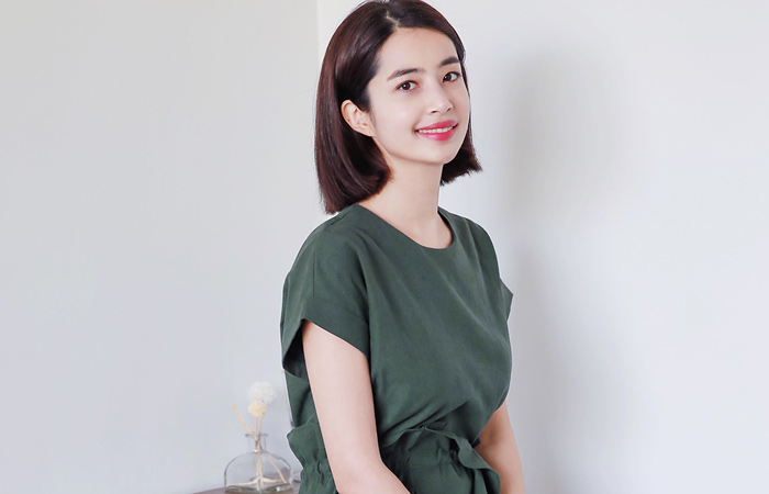 串烧折叠亚麻连衣裙