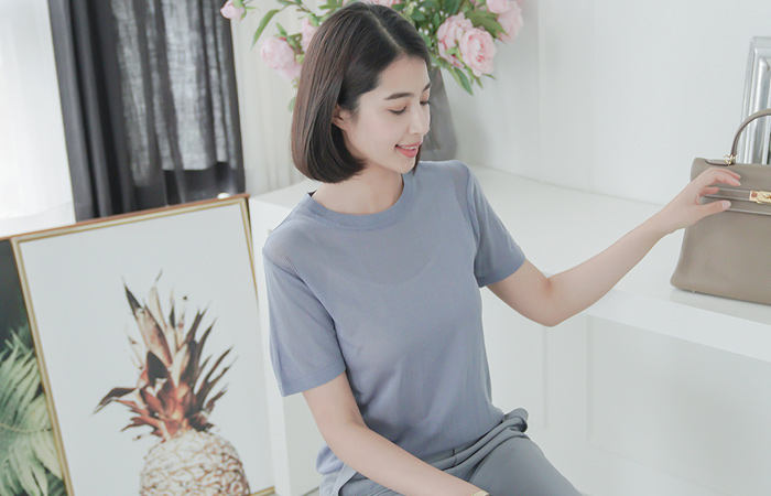 肩部Golli透明圆领针织衫