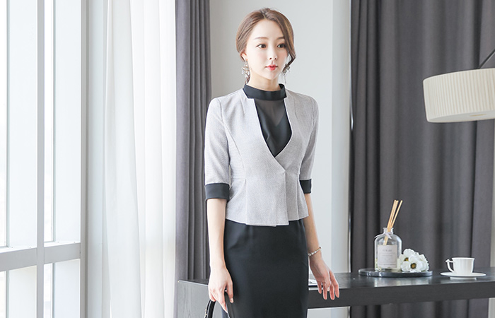 方形纯色袖长衬衫短外套