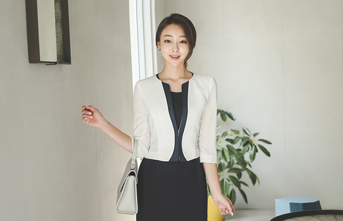 亚麻边线纯色颜色短外套