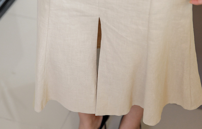 Deep Slit美人鱼亚麻裙子