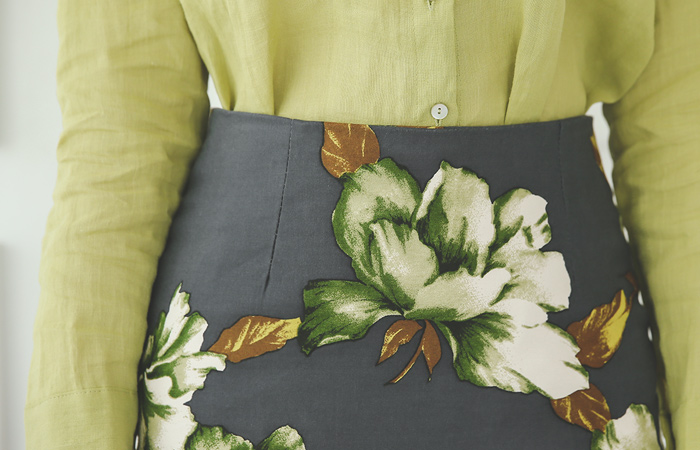 绿茶花棉弹力裙子