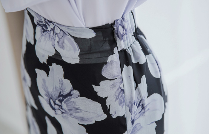 大花透明丝长裙