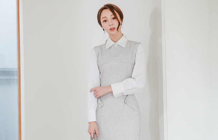 共享双口袋珍珠连衣裙