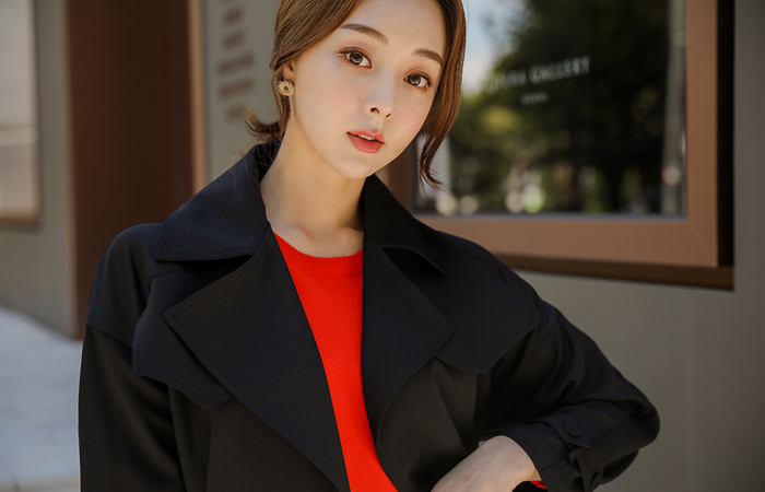 Bijou捏腰收腰短款风衣