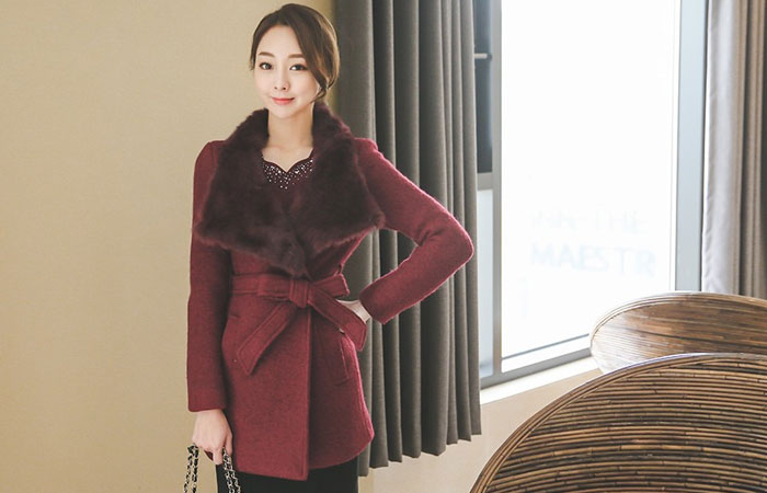 真正的兔毛浪漫财富keulul呢子大衣