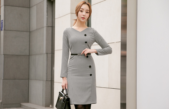 猎犬按钮关键点腰带连衣裙