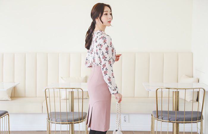 鲁尼背褶高中长裙