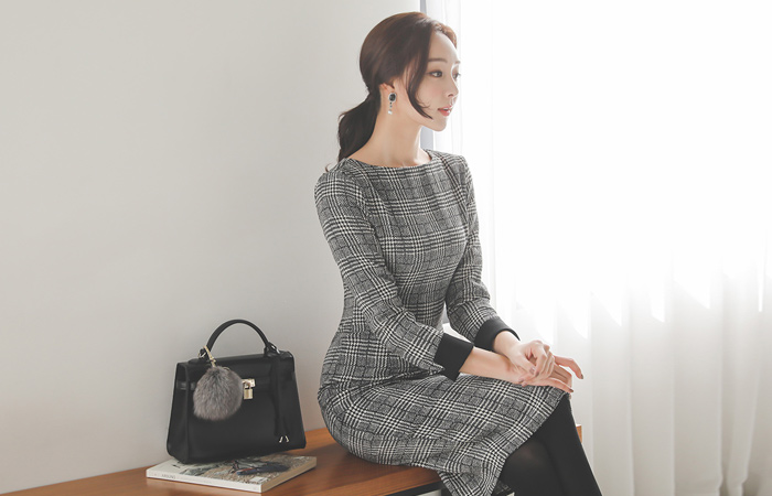 猎犬现代袖色连衣裙