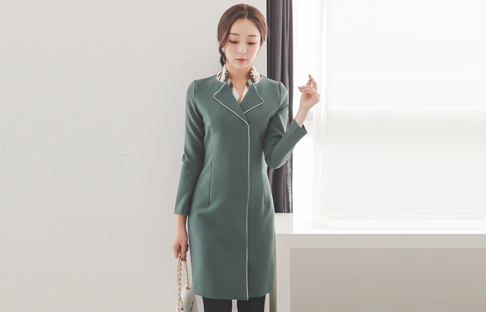 折叠侧色线连衣裙