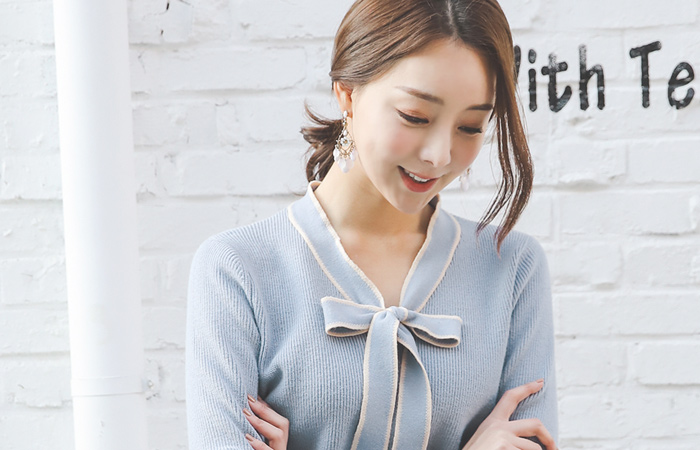 宁静着色丝带领带羊毛织织衫