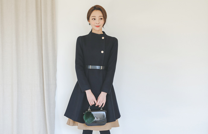 漏斗颈金钮扣波组/喇叭裙长款大衣Ⅱ