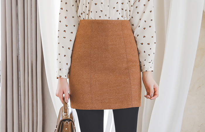 缝线羊毛迷你裙裙