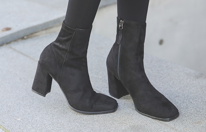 炫酷 方形 앵클 袜子鞋(翻毛皮&人造皮夹)