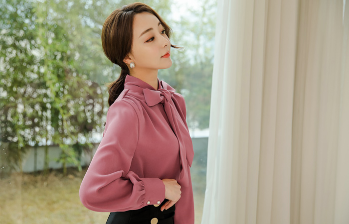 Ribbon scarf Retail珍珠女衬衫