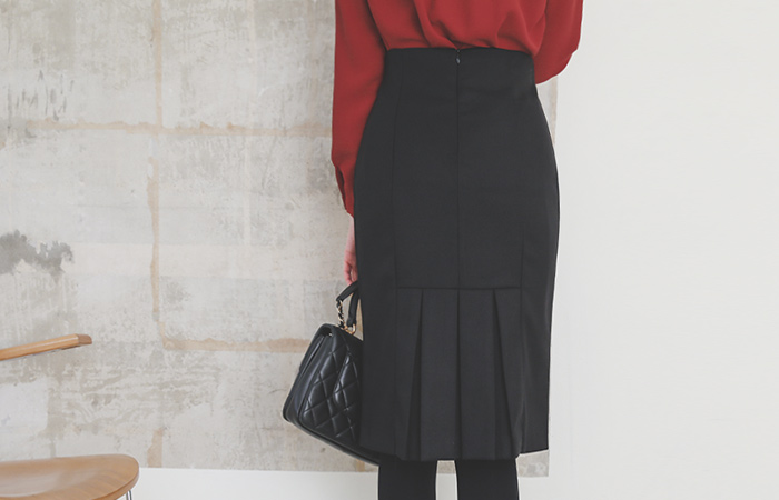 后褶半身裙Midi半身裙