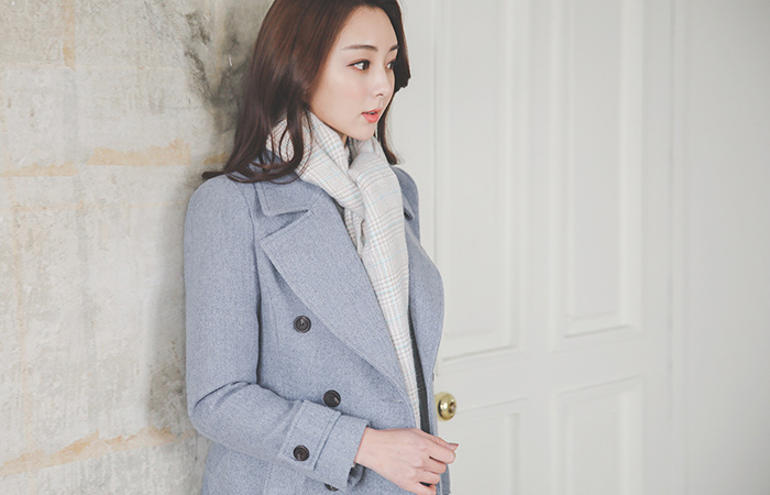 宽领双扣扣棉衣呢子大衣