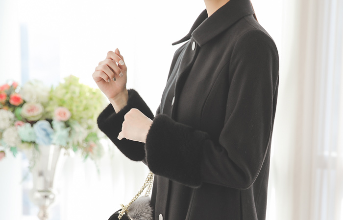 Eco Fur Silver Button A线条Huriko子大衣