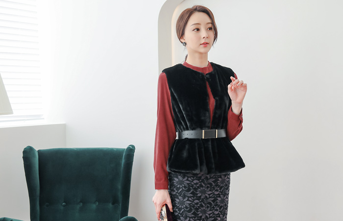 生态水貂毛皮波浪组/喇叭裙马甲