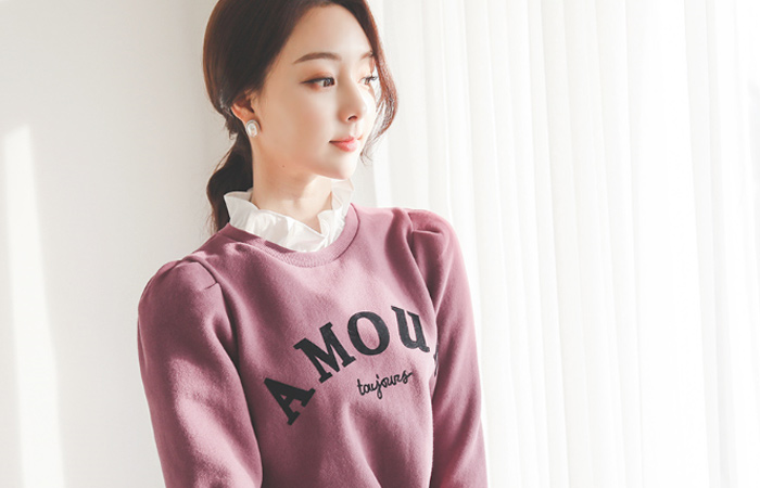 毛织印染 AMOUR 英文字母 褶皱 运动衫