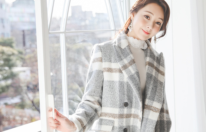 플랩포켓 일자핏 双 长款 체크코트