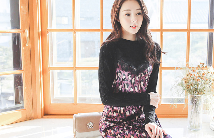 蕾丝 豹纹 뷔스티에 连衣裙